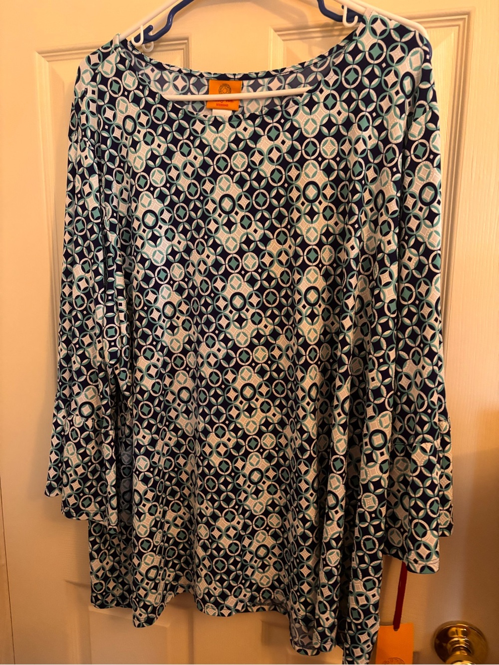Ruby Rd. Navy and Light Blue Geometric Long Sleeve Tunic